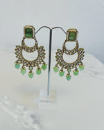 Sensational Stylish Gold & Green Necklace, Earrings & Tikka Set