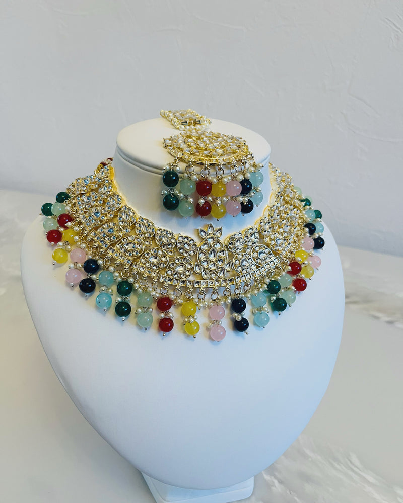 Stylish Necklace, Earrings & Tikka Set